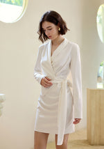 Load image into Gallery viewer, Gathered Wrap Suit Dress in White
