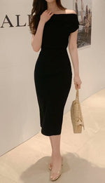 Load image into Gallery viewer, Korean Wide Shoulder Sheath Midi Dress [2 Colours]
