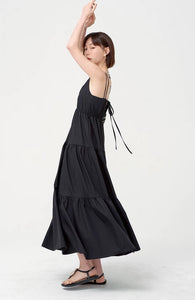 Double Cami Tiered Tie Back Dress in Black