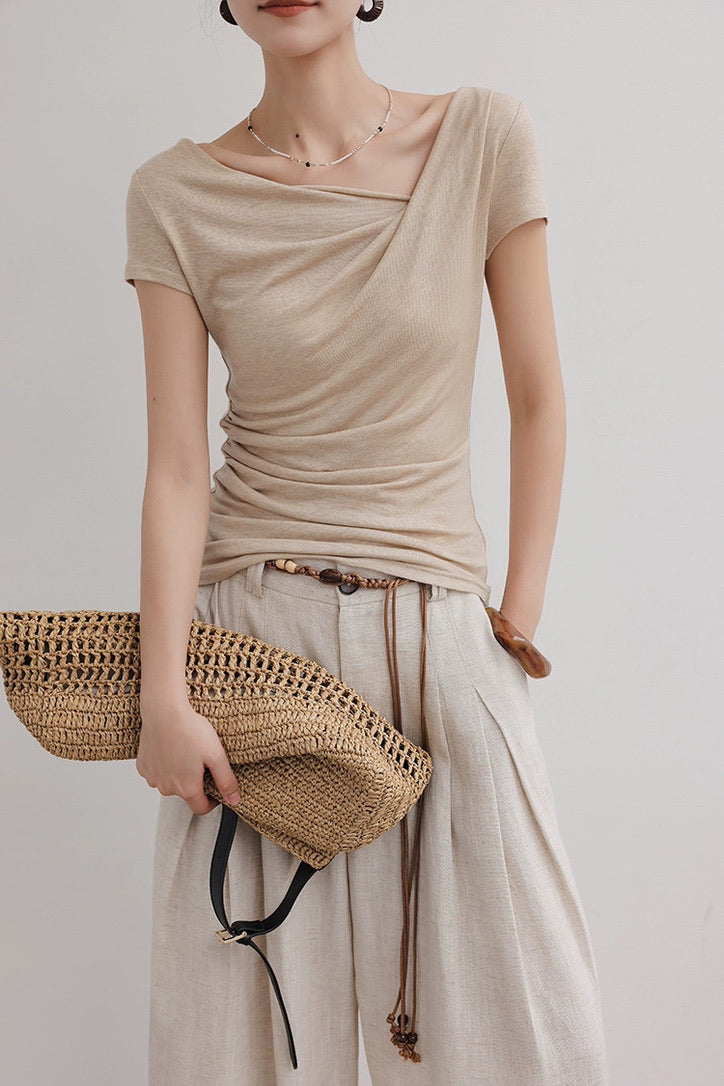 Tencel Blend Asymmetric Gathered Top [4 Colours]