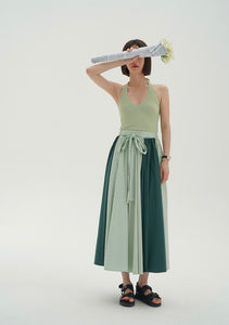 Multi Panel Flare Maxi Skirt in Green