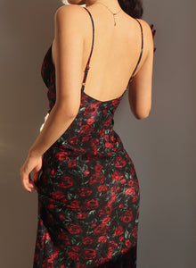 Scarlette Floral Drop Back Maxi Dress in Black/Red