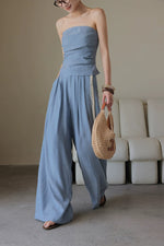 Load image into Gallery viewer, Chambray Gathered Bustier Top // Trousers // Maxi Skirt in Blue
