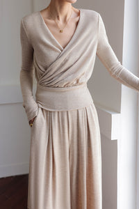 Fine Knit Top + Maxi Skirt Set in Beige