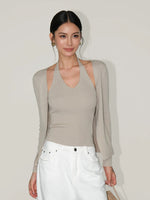 Load image into Gallery viewer, Tencel Blend Light Knit Halter Top// Open Cardigan Set [2 Colours]

