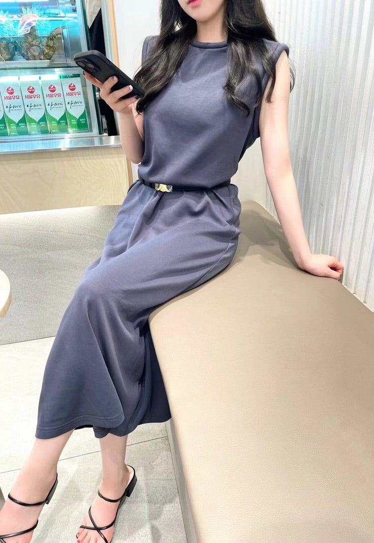 Korean Sleeveless Maxi Dress in Grey