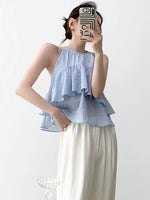 Load image into Gallery viewer, Textured Ruffle Top in Blue
