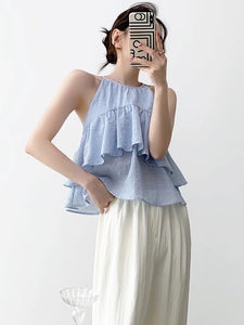 Textured Ruffle Top in Blue