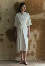 Load image into Gallery viewer, Mandarin Knot Shift Dress in Cream
