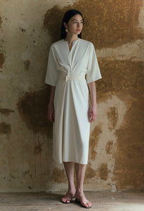 Mandarin Knot Shift Dress in Cream