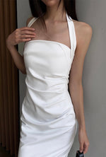 Load image into Gallery viewer, Halter Gather Midi Shift Dress in White
