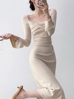 Load image into Gallery viewer, Split Sleeve Twist Midi Dress in Beige
