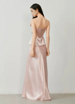 Load image into Gallery viewer, Satin Bow Bustier Peplum Top in Pink
