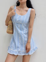 Load image into Gallery viewer, Checked Sleeveless Mini Dress in Blue
