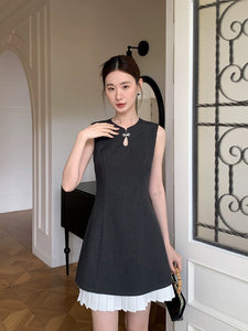 Pleat Hem Cheongsam Dress in Grey