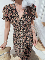 Load image into Gallery viewer, Floral Button Sleeve Maxi Dress in Black/Multi
