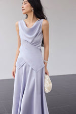 Load image into Gallery viewer, Satin Drape Wrap Top // Maxi Skirt in Lavender
