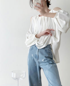 Shoulder Cutout Gather Blouse [2 Colours]