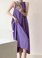 Load image into Gallery viewer, Linen Tent Maxi Dress in Purple
