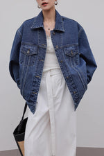 Load image into Gallery viewer, Oversized Long Denim Jacket in Blue
