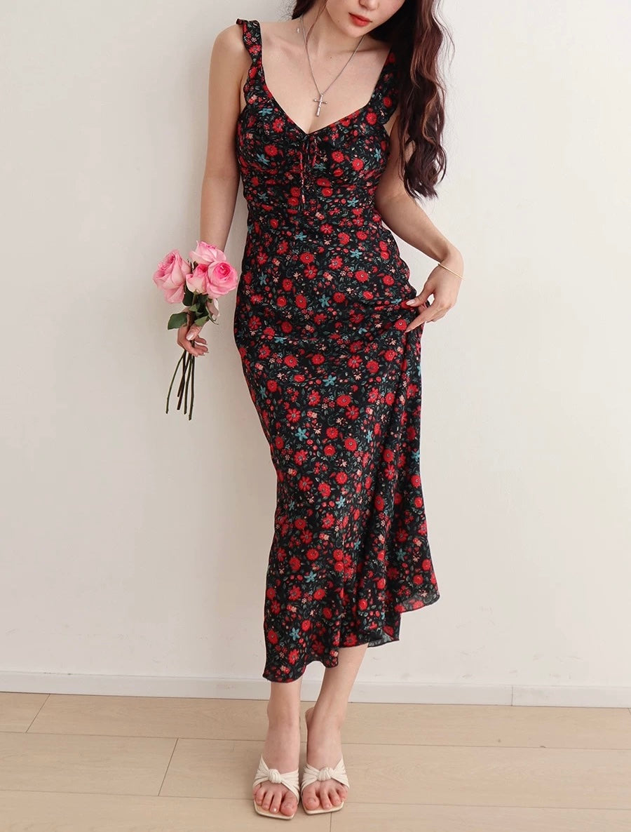 Dahlia Floral Flutter Strap Midi Dress [2 Colours]