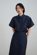 Load image into Gallery viewer, Korean Tooth Pencil Skirt in Navy
