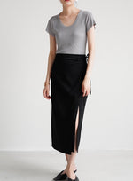 Load image into Gallery viewer, Midi Wrap Tie Slit Skirt in Black
