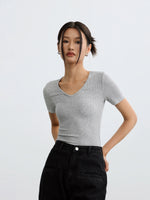 Load image into Gallery viewer, V Neck Stretch Top in Grey
