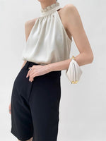 Load image into Gallery viewer, Ruffle High Neck Top in Beige
