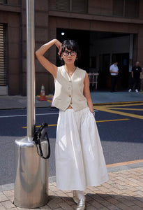 Textured Linen Vest in Cream