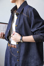 Load image into Gallery viewer, Denim Shirt + Skirt + Trousers Set in Navy
