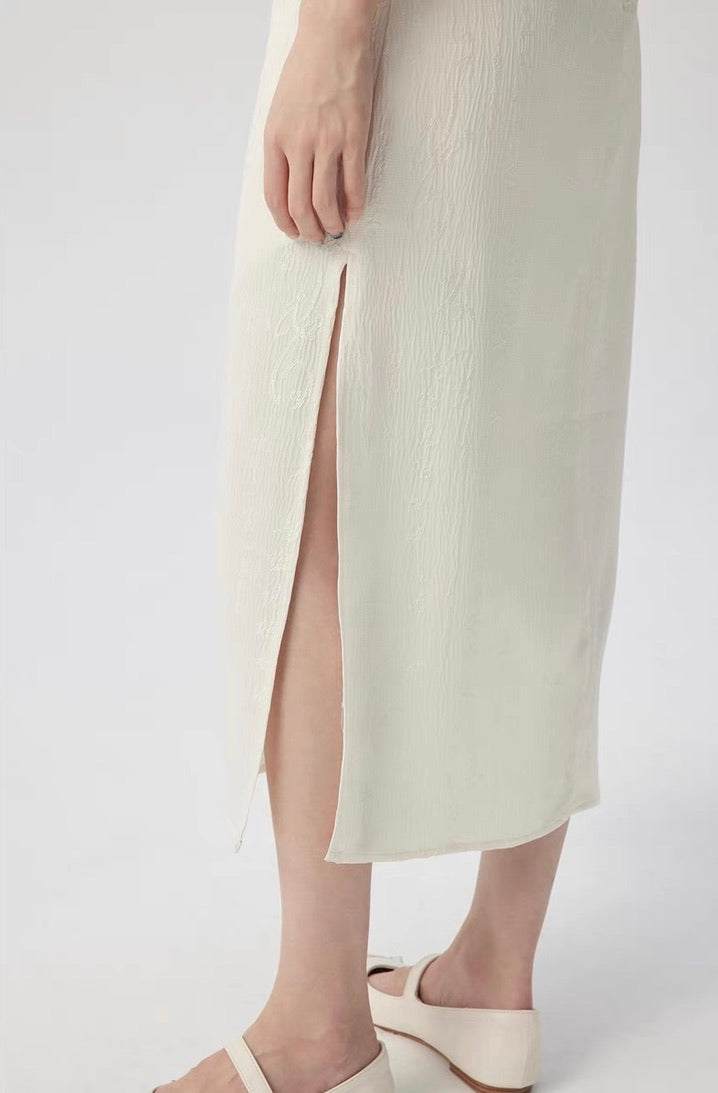 Textured Cami Slit Slip Dress in Cream