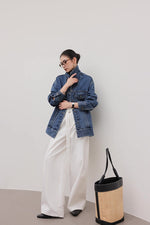 Load image into Gallery viewer, Oversized Long Denim Jacket in Blue
