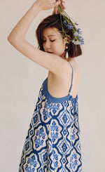 Load image into Gallery viewer, Satin Printed Cami Maxi Dress in Blue
