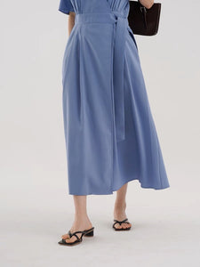 Tailored Puff Sleeve Tie Pocket Dress in Blue
