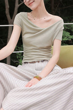 Load image into Gallery viewer, Tencel Blend Asymmetric Gathered Top [4 Colours]
