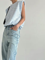 Load image into Gallery viewer, Korean Tweed Padded Shoulder Top in Blue
