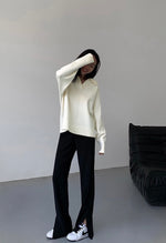 Load image into Gallery viewer, Oversized Collar Knitted Sweater in Cream
