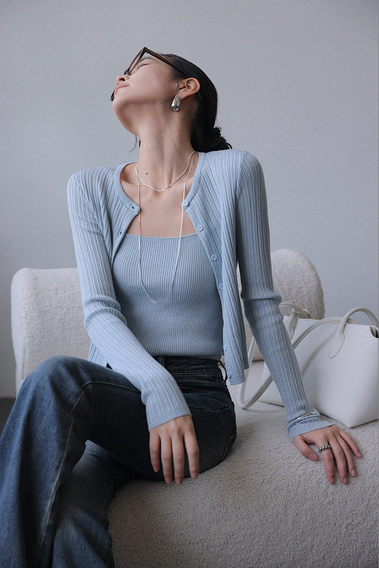 Ribbed Camisole + Cardigan Set [2 Colours]