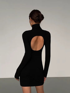 Back Cutout Stretch Mini Dress in Black