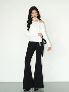 Trumpet Flare Stretch Trousers in Black