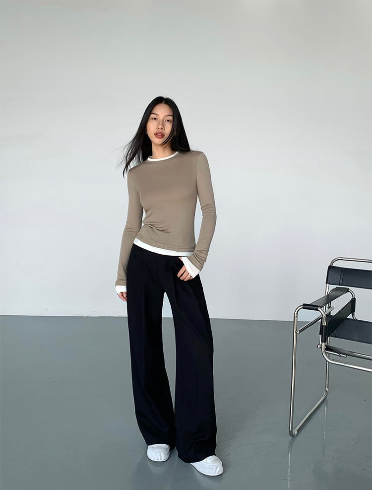 Woven Wide Leg Trousers in Black