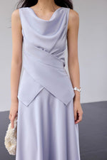 Load image into Gallery viewer, Satin Drape Wrap Top // Maxi Skirt in Lavender
