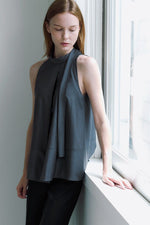Load image into Gallery viewer, [Ready to Ship] Korean Nekeu Ribbon Tie Tent Top in Ink Grey
