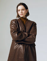 Load image into Gallery viewer, Classic Long Leather Blazer in Brown
