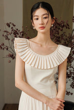 Load image into Gallery viewer, Tencel Blend Pleated Midi Dress in Cream
