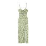 Load image into Gallery viewer, Floral Cutout Slit Cami Dress in Green
