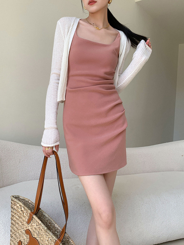 Square Neck Mini Shift Dress in Pink