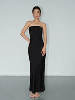 Load image into Gallery viewer, Silk Blend Drop Back Bow Drape Dress in Black
