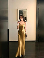 Load image into Gallery viewer, Double Cami Strap Satin Gown in Gold
